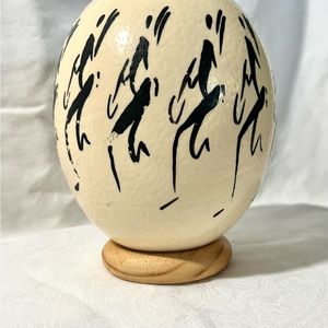 Hand-Painted Ostrich Egg with Stand - African Art - South Africa - 6.25"